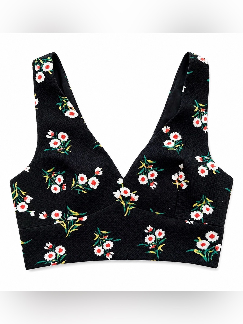 Lush Black Floral V-Neck Cropped Top